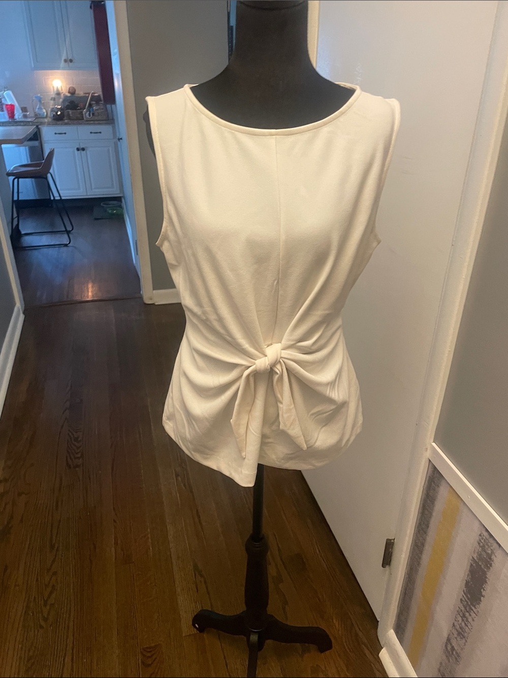 Knotted Waist Ivory Sleeveless Tank Top